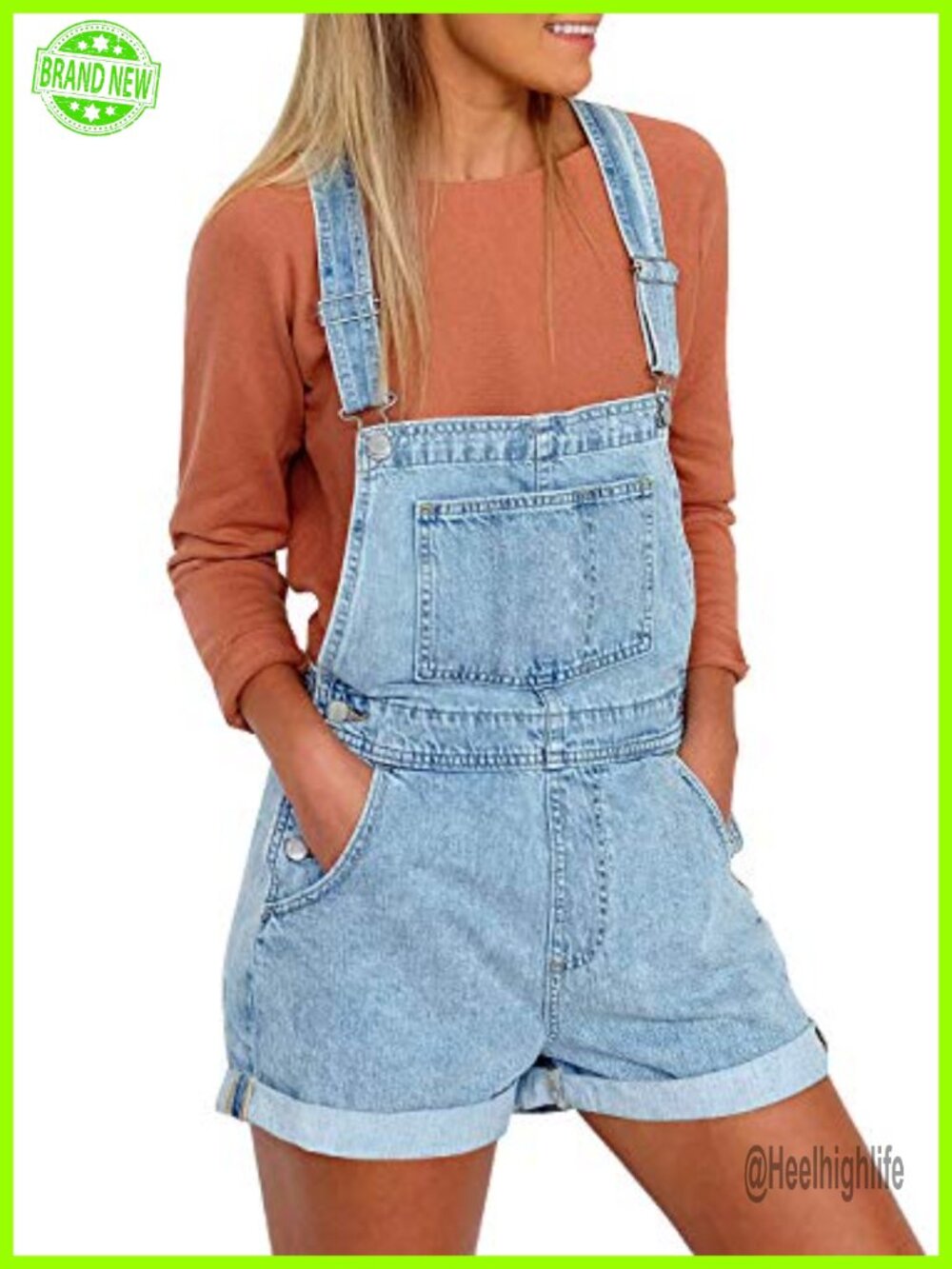 Bib Overalls Shorts with Adjustable Straps Cuffed Hem Denim Romper Casual Summer